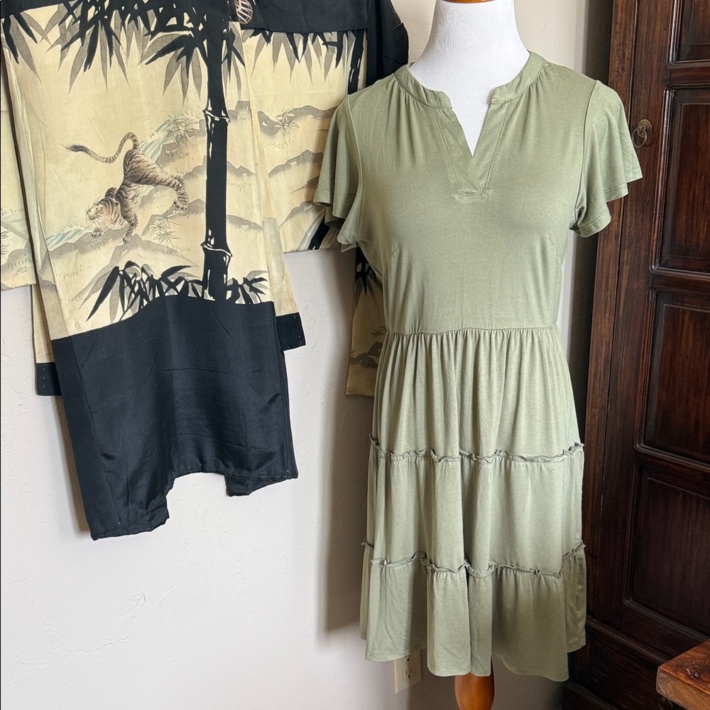 Lucky Brand Sage Green Flutter Sleeve Dress
